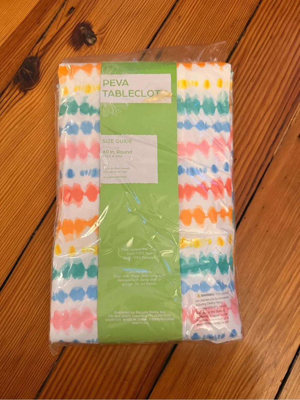 PEVA Tablecloth Round 60 in - Multicolor Pattern